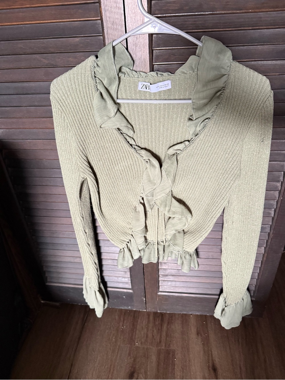 Zara Sage Ruffle-Trim Knit Cardigan - Picture 2 of 4